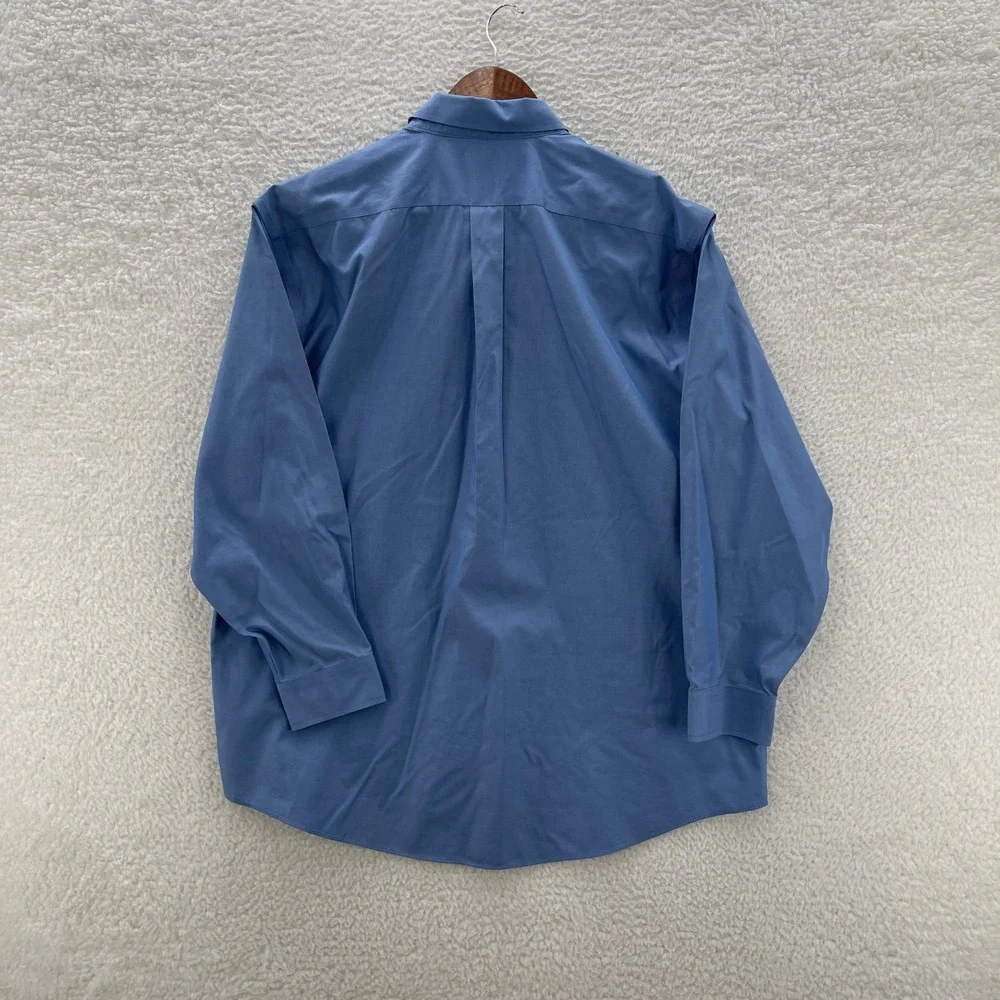 LL Bean Shirt Mens 17 33 Blue Pinpoint Oxford OCBD Long Sleeve Preppy Office